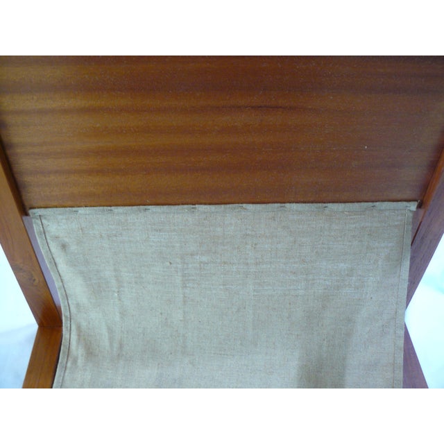 Vintage Teak Rolling End Table With Linen Magazine Sling For Sale - Image 9 of 10