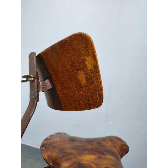 Industrial Adjustable Swivel Chair with Leather Seat, 1930s For Sale - Image 12 of 16