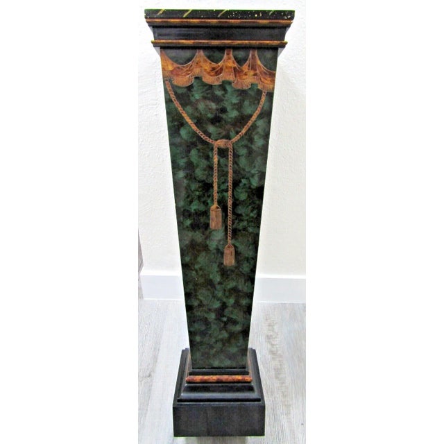 Art Nouveau 1980s Castilian Imports Tall Gold Urn Drape Rope Green Pedestal Plant Stand For Sale - Image 3 of 12