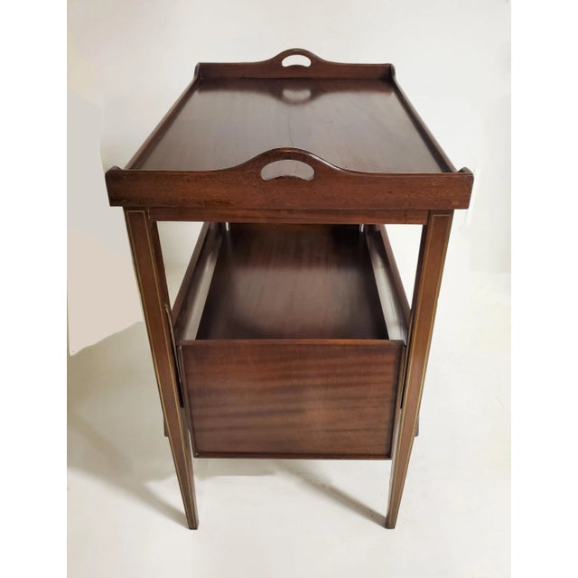 Mid 20th Century Expandable Mahogany and Brass Inlaid Bar Cart For Sale - Image 4 of 14