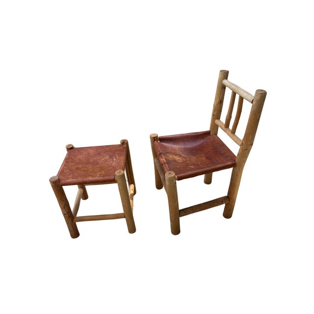 Vintage Rustic Log Chair & Stool Set For Sale - Image 4 of 17