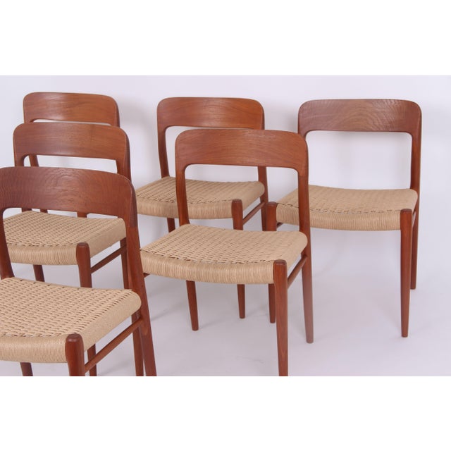 Mid-Century Modern Model No. 75 Chairs in Teak Wood with Cane Seats by Niels Otto Møller for J.L. Møllers, 1960s, Set of 6 For Sale - Image 3 of 11