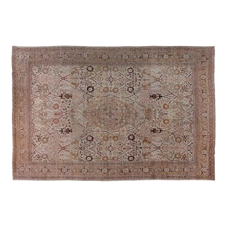 Antique Persian Tabriz Botanic Gray Handmade Wool Rug For Sale