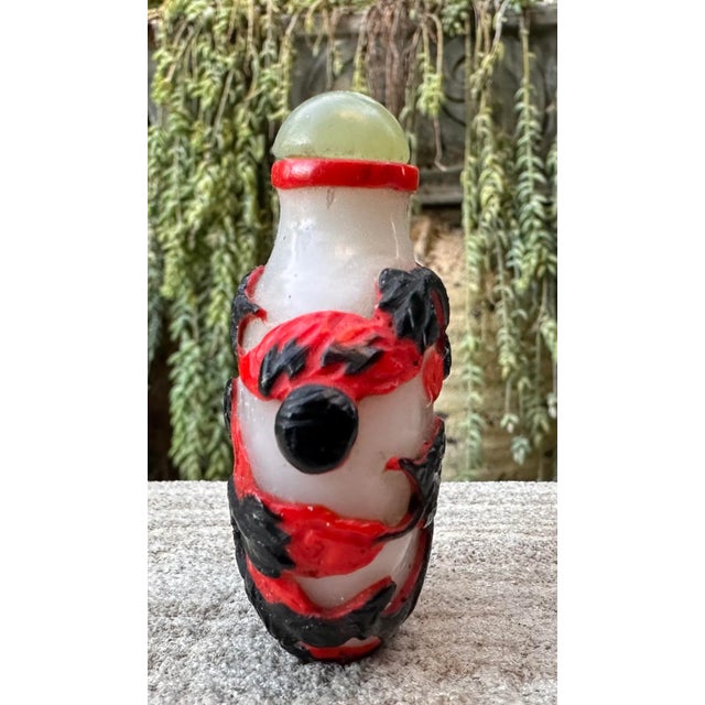 Antique Peking Glass Black Red Double Overlay Dragon Snuff Bottle For Sale In San Diego - Image 6 of 12