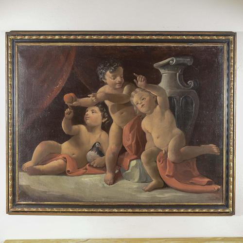 Brown Dancing Cherubs, Oil on Canvas, Framed For Sale - Image 8 of 8