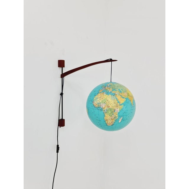 Vintage German Teak Globe Wall Lamp, 1960s For Sale - Image 9 of 11