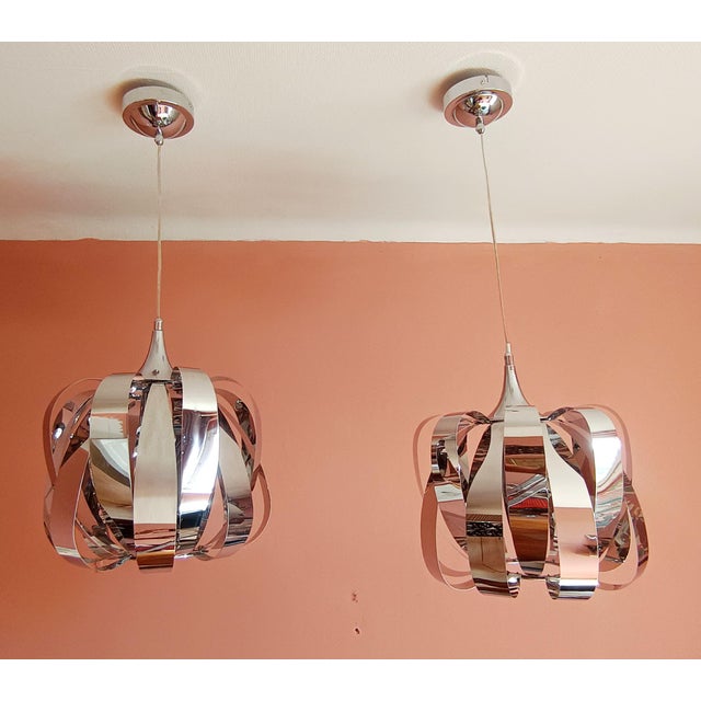 Space Age Chrome-Plated Metal Pendant Lights, 1970s, Set of 2 For Sale - Image 11 of 11