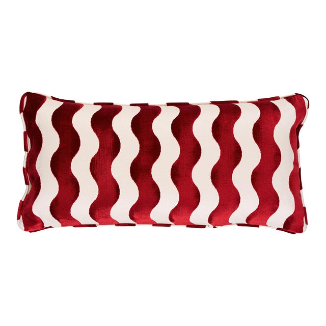 Schumacher x Miles Redd The Wave Pillow 24" x 12" in Red For Sale