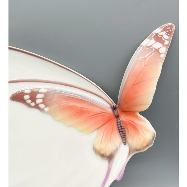 Franz Papillon Porcelain Iris & Butterfly Sculptural Platter Xp1694 – Art Nouveau Botanical Serveware - Spring/ Easter For Sale - Image 11 of 12
