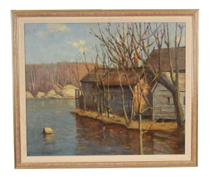 1960s Vintage Julius M. Delbos Landscape Painting