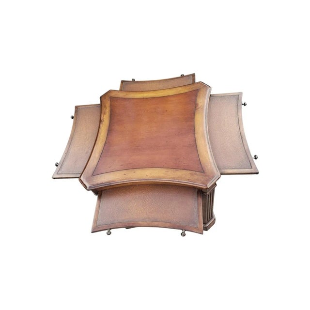 Theodore Alexander Attributed Crossbanded Mahogany Side Table W/ Tooled Leather Pull-Out Trays For Sale In Washington DC - Image 6 of 9