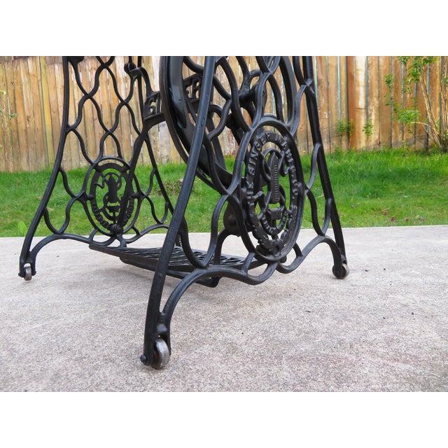 Brown Antique Live Edge Cedar Wood Slab Side Table on Cast Iron Singer Treadle Base ~ Rustic Industrial Handmade Design For Sale - Image 8 of 15