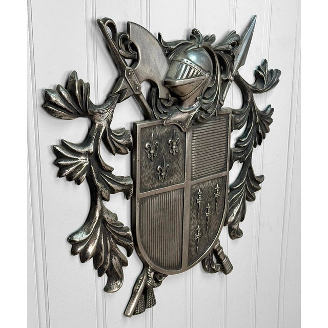 Vintage Medieval Knight Heraldry Cast Metal Coat of Arms Shield Wall Sculpture For Sale - Image 4 of 8