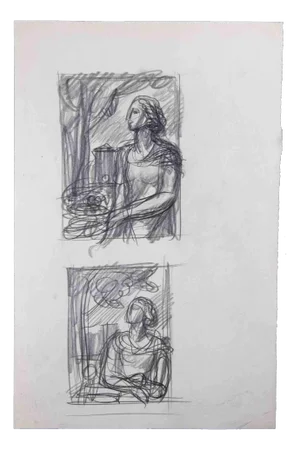 Woman's Sketch, Original Drawing, Mid 20th-century