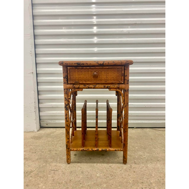 Wood 70s Faux Bamboo Cane Magazine Rack Side Table . For Sale - Image 7 of 12
