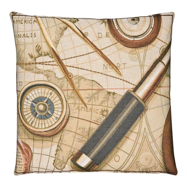 Nautical Tapestry Cushion With Feather Filler - 46x46cm (18"x18") For Sale