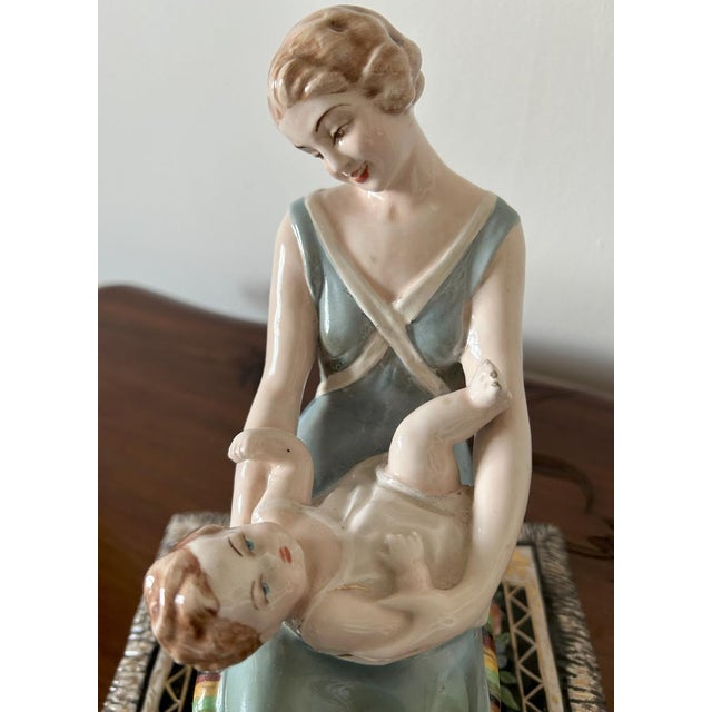 Ceramic Art Deco Polychrome Ceramic Maternità Sculpture by Vincenzo Bertolotti, Italy, 1930s For Sale - Image 7 of 18