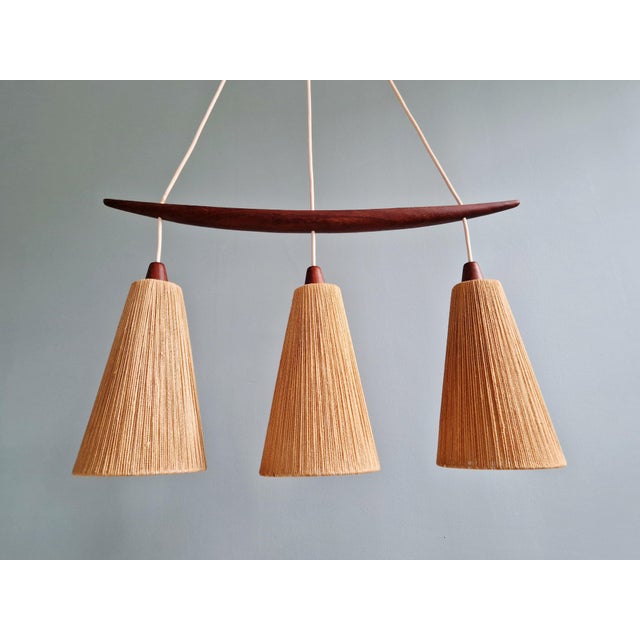 Mid-Century Modern Mid-Century Teak and Sisal Rope Chandelier from Temde, 1960s For Sale - Image 3 of 18