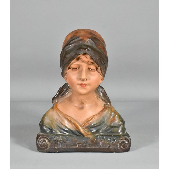Antique French Bust of Young Girl in Plaster, 1910s For Sale - Image 15 of 16