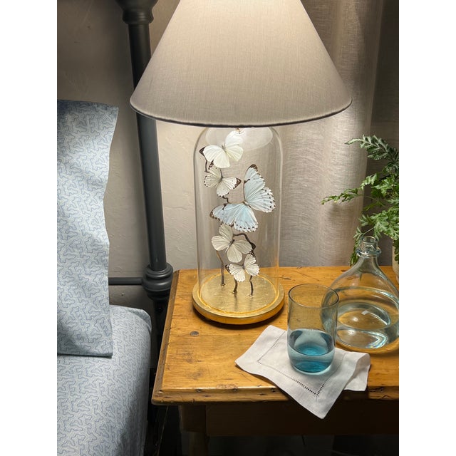Contemporary White and Light Blue Butterfly Cloche Lamp For Sale - Image 3 of 7
