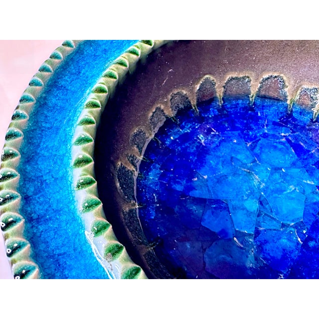Rimini Blue Glazed Ceramic Art Bowl with Broken Glass Inlay, 1960s For Sale - Image 4 of 12