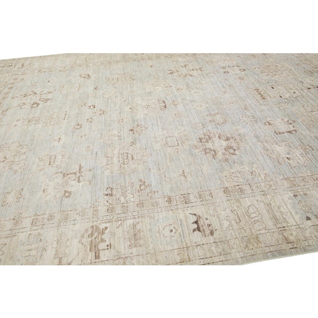 Gray Modern Handmade Floral Oushak Style Wool Rug For Sale In New York - Image 6 of 8
