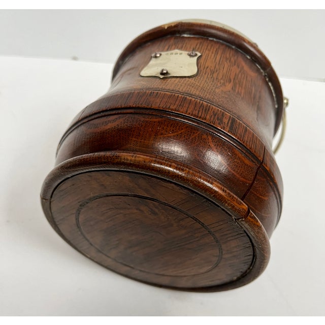 Wood Antique English Oak Biscuit Barrel with Silver Trim For Sale - Image 7 of 10