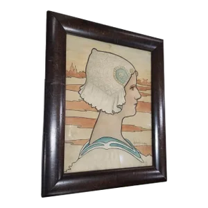Framed Original 1909 Lithograph "Queen Wilhelmina" by P. Shepard