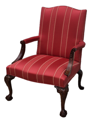 1990s Hickory Chair Chippendale Carved Mahogony Gainsborough Library Arm Chair Claw & Ball Feet