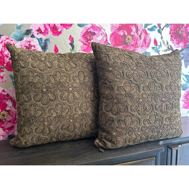 x2 Decorative Gold Beaded Throw Pillows. Class up any act with these gorgeous luxe textile designs.