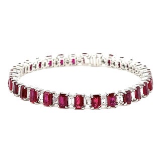 11.24 Ct Natural Burma Ruby & Diamond Bracelet For Sale