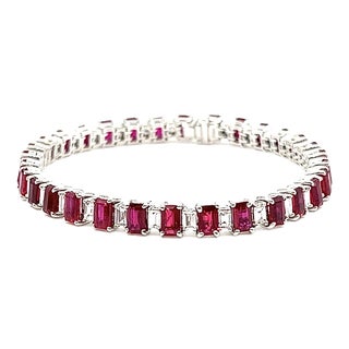 14.11 Ct Natural Burma Ruby & Diamond Bracelet For Sale