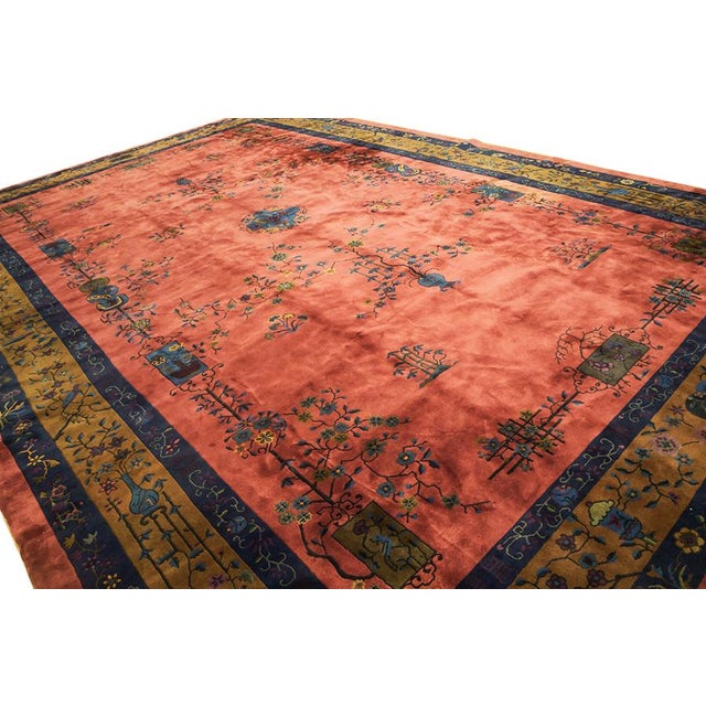 1920s Rich Red Big Size Floral Antique Wool Hand Knotted Art Deco Chinese Rug For Sale - Image 4 of 8