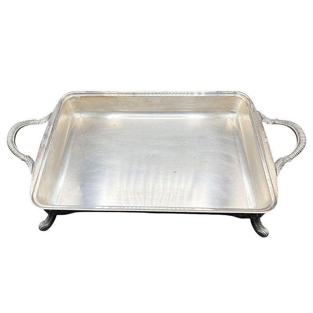 1940s 1940s Styles Mid-Century Modern Silverplate Electric Warming Chafing Dish W/ Floral & Scroll Design by Towle For Sale - Image 5 of 16