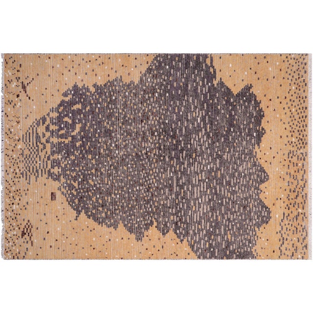 Beige Abstract Beige/Gray High Low Wool & Silk Rug - 5'4'' X 8'1'' For Sale - Image 8 of 9