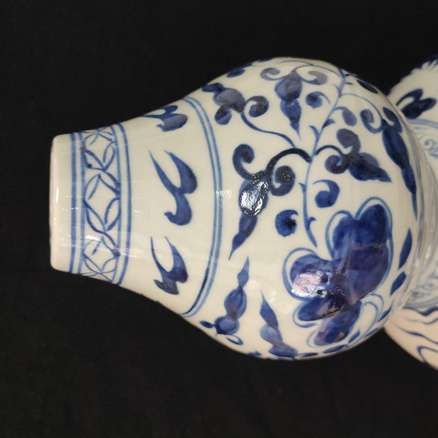Ceramic Chinese Ceramic Vase,Blue and White Porcelain Gourd Vase Hand Painted Flowers and Dragon Pattern For Sale - Image 7 of 12