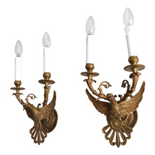 Antique Brass Eagle Wall Sconces, 1890s, Set of 2 For Sale