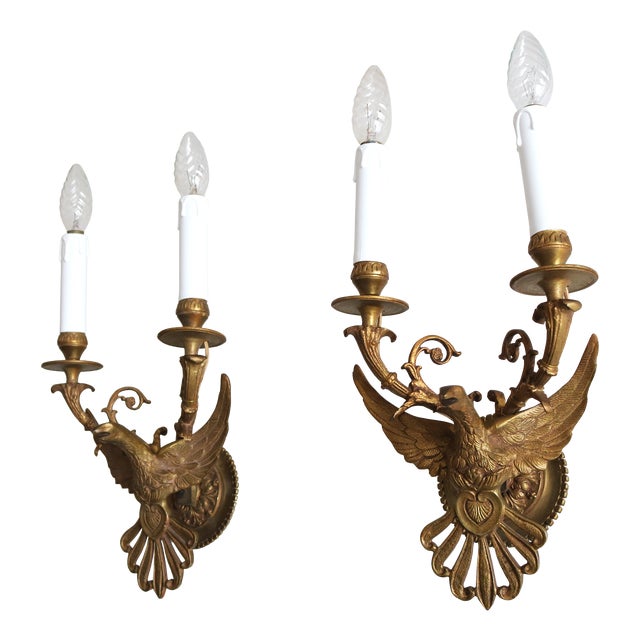 Antique Brass Eagle Wall Sconces, 1890s, Set of 2 For Sale