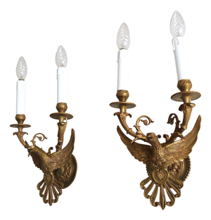 Antique Brass Eagle Wall Sconces, 1890s, Set of 2