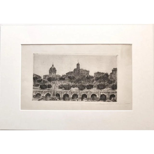 View of Rome is an original Etching and Drypoint realized by Carlo Alberto Petrucci in 1964. Good condition included a...