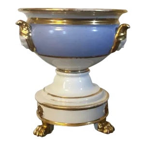 Antique 19th Century Paris Porcelain Urn with Lion Paw Feet, Caryatid Handles and Flower Ornaments