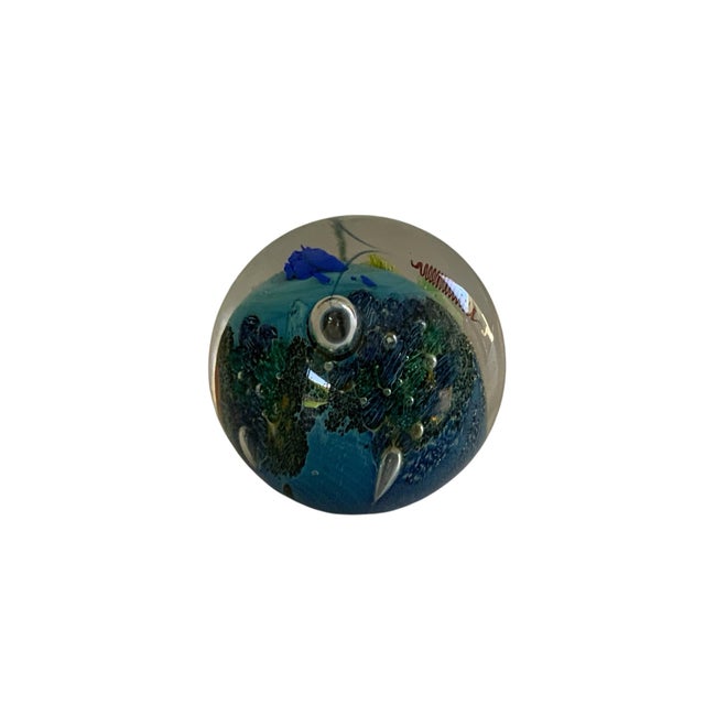 Traditional Vintage Josh Simpson Inhabited Planet Planetary Glass Marble Paperweight 2.75" Signed Made in Usa 1994 For Sale - Image 3 of 4