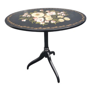 Oriental Accent Hand Painted Tilt Top Cocktail Accent Table For Sale