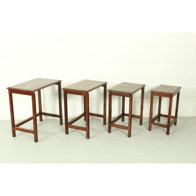 Brown Italian Rosewood Nesting Tables with Copper Inlay, 1950s, Set of 4 For Sale - Image 8 of 12