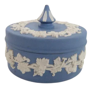 Wedgwood Blue Jasperware Round Trinket Box & Lid