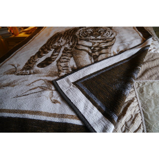 Biederlack Style Tiger Throw Blanket Very Soft 53" X 73" Reversible Vintage For Sale - Image 14 of 14
