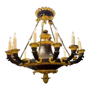 19th Century French Large Scale Bronze Empire Style Chandelier With 16 Lights