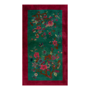 Lovely Dark Green Color With Special Floral Design Antique Chinese Art Deco Rug