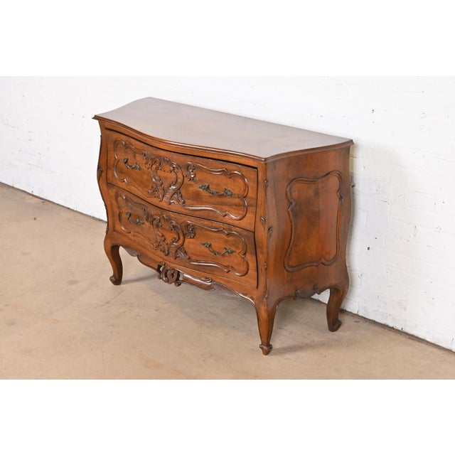 French Provincial Italian Louis XV Carved Walnut Commode or Bombay Chest of Drawers For Sale - Image 3 of 12