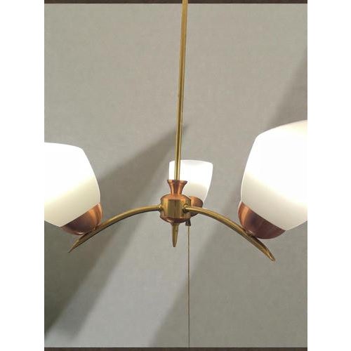 Mid-Century Modern Three-Arm Pendant Light in Brass and Copper, 1950s, Swedish For Sale - Image 9 of 10